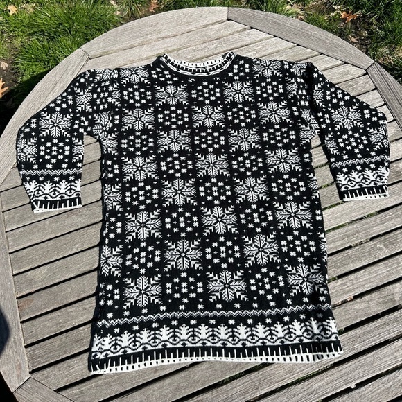 Vintage Venezia Pullover Sweater Size 14/16 Black White Geometric Snowflake - Picture 2 of 8
